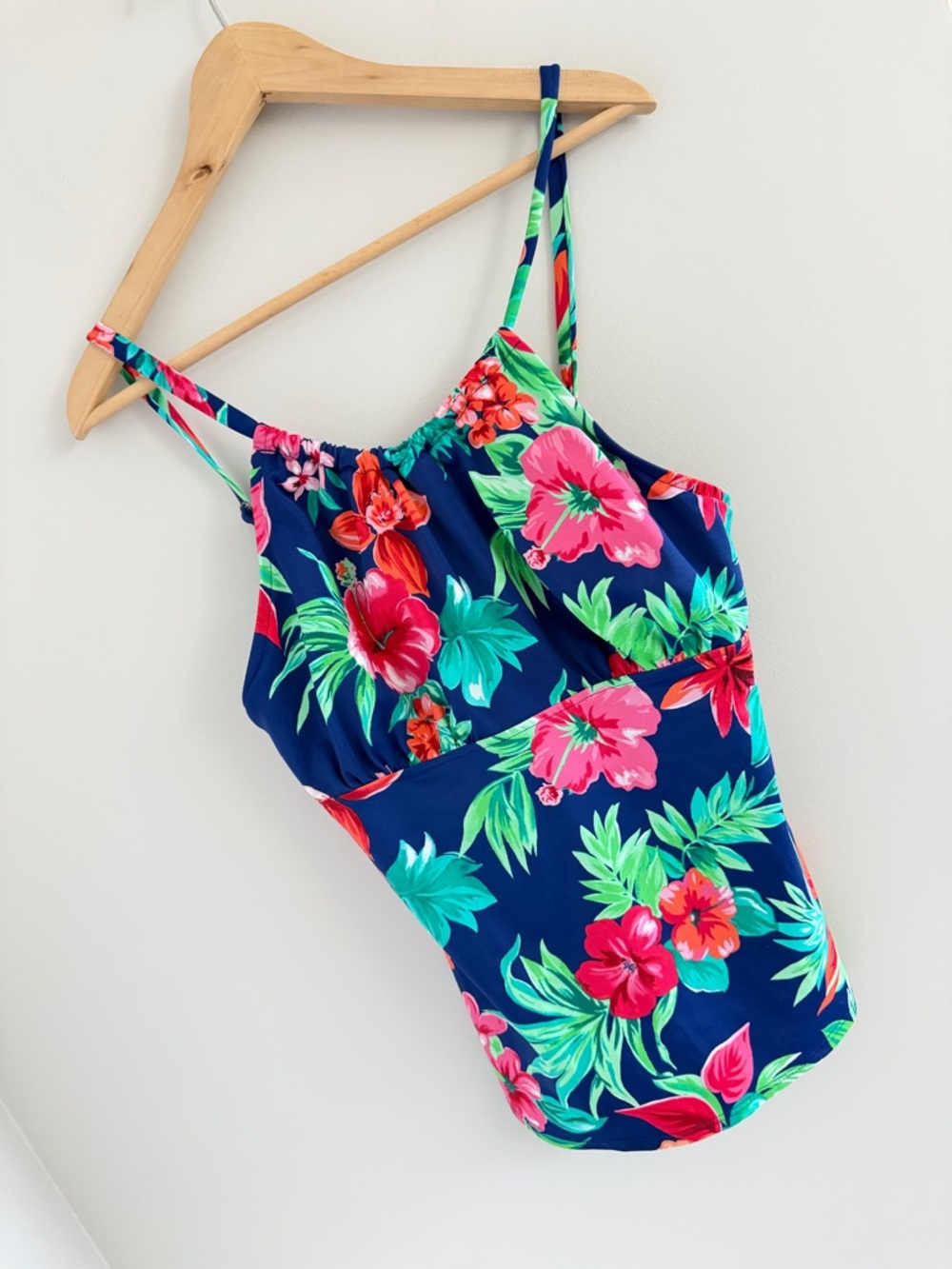 St Johns Bay Floral‎ Tankini Top 14 Blue Pink Tropical Swimsuit Adjustable Strap